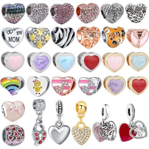 Charm Stone Beads Pendant for Bracelets Heart-shaped Glass Beaded Fit Brand Bracelet Necklace DIY Making Women Pulseras Jewelry