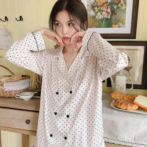 Autumn Winter Ladies Comfort Satin Pyjama Cartoon Angel Printed Sleepwear Women Turn-Down Collar Homewear Girls Soft Casual Wear