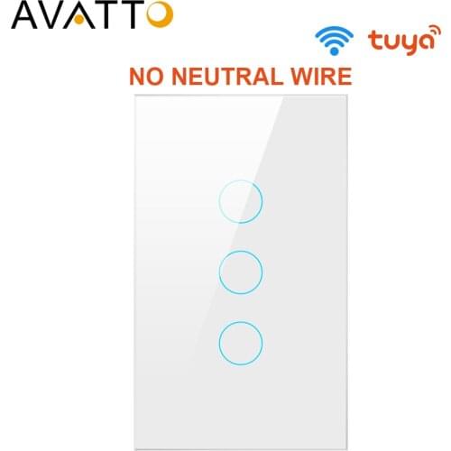 AVATTO Tuya US WiFi Switch No Neutral Wire Required, RF433 Remote Smart Home Light Switch 1/2/3 Gang Works For Alexa/Google home