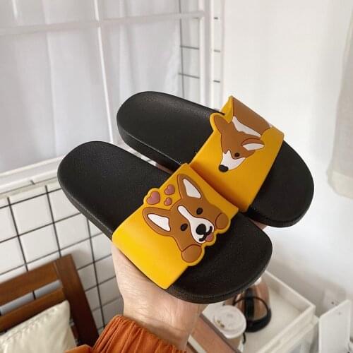 Apanzu fashion slippers for women summer slip on Slides for women Sandals Beach Cartoon Dog Corgi Thick Sole Girls Flat Shoes