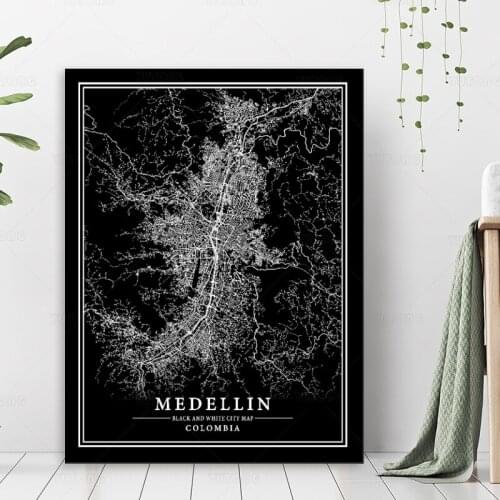 Custom map poster MEDELLIN city map black and white print canvas painting for living room home decoration декор комнаты