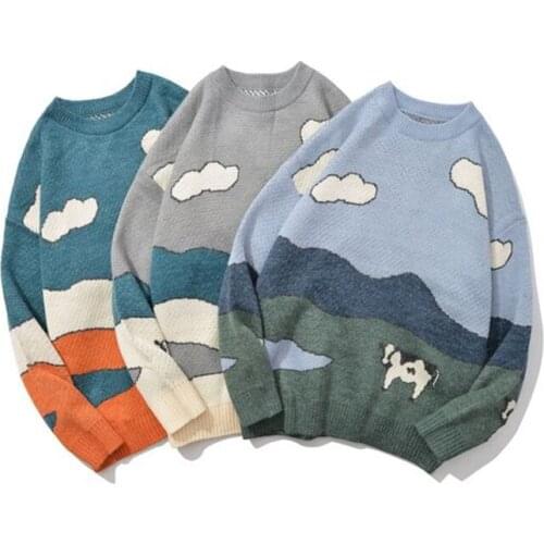 Plus Size XXL Cartoon Pattern Mens Knitted Pullovers Sweater Autumn Clothes Loose O Neck knitwear Casual Top Mens Clothing