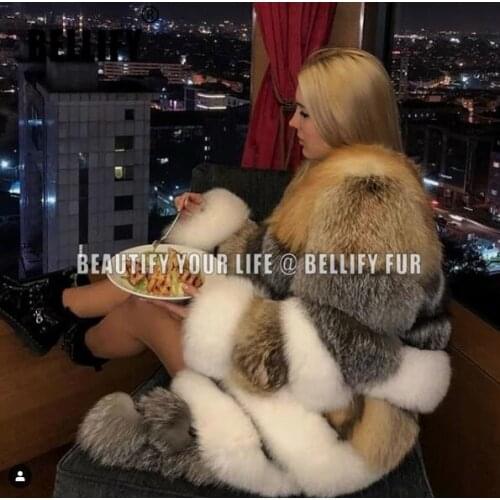 Luxury New Style Real Red Fox Fur Patchwork Coat With Silver Fox Fur Jackets For Women Warm Natural Fur Coats