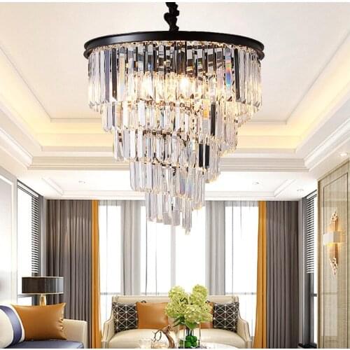 Modern Nordic Black Pendant Lamp K9 Clear Crystal Pendant Light Modern Vintage Hall Living Room Dining Room E14 LED AC 110-240V