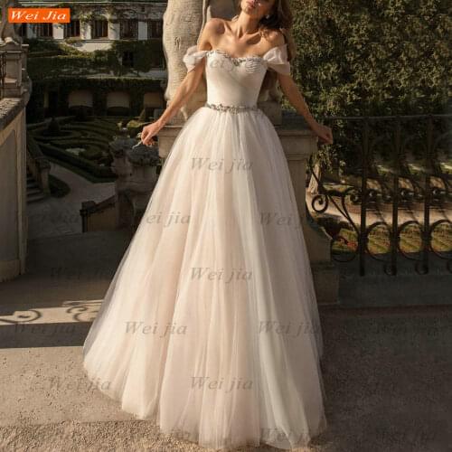 Bohemian Wedding Dresses 2021 Vestido De Noiva Lace Up Chic Beading Pearls Tulle A Line Свадебное Платье Custom Made Bride Gowns