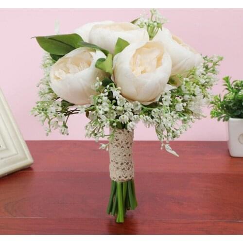 Wedding Bouquet Roses with Babysbreath Bridal Wedding Bouquet Bridesmaid Holding Flowers Toss Bouquet