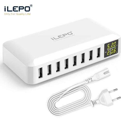 ILEPO Multi Port USB Charger 5V8A LED Show Real Time Charging For iPhone iPad Mini Samsung Huawei Pixel Mi DV AC Power Adapter