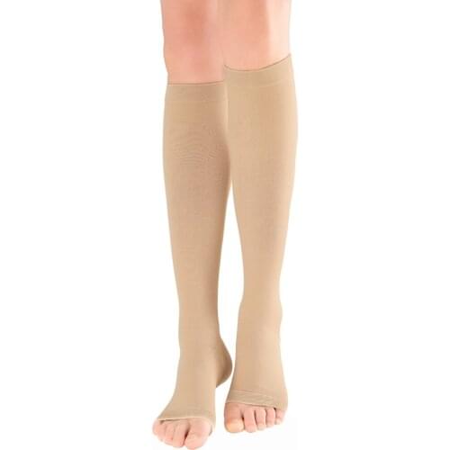 Women Running Working Out Travel Compression Sleeve Calf Knee Socks Open Toe