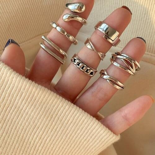Morivovog 925 Sterling Silver Combination Vintage Rings for Women Glossy Water Drop Weave Korea Rings 2021 Minimalist Jewelry