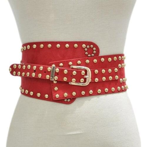 Womens runway fashion faux suede pu leather rivet Cummerbunds female Dress Corsets Waistband Belts decoration wide belt R2382