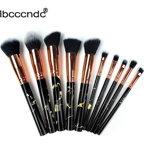 10 pcs/set Marble Patten Makeup Brush for Cosmetic Powder Foundation Eyeshadow Blush Lip Cosmetic Make up Brushes Set