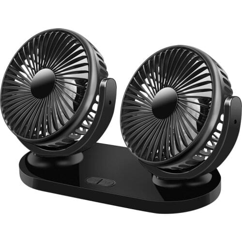 12/24V USB Car Fan Auto Truck Double Head Fan Cooling Air Circulator Summer Universal Black