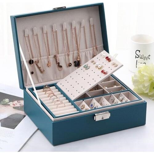 2021 European Style PU Leather Jewelry Storage Box Portable Multi-Function Packaging Box Large Space Jewelry Holder Gift Box