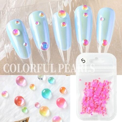 300pcs Mixed Sizes AB Colorful Flatback Nail Glass Rhinestones Crystal Mermaid Half Round Beads Nail Art Decoration Accessories
