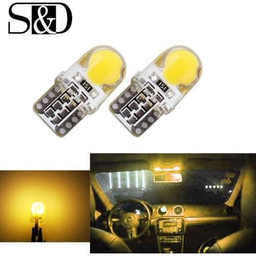 6pcs Auto T10 Yellow Amber 194 W5W 168 COB 8-SMD Silica Car LED Super Bright Turn Side License Plate Light Lamp Bulb DC12V