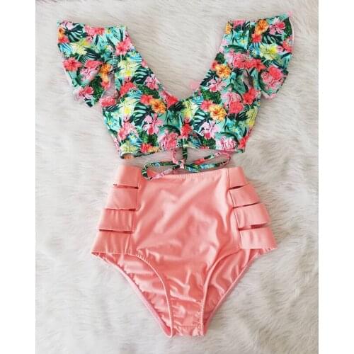 Ruffle bikini new printed swimsuit split swimsuit for women bathing suits woman 2020 hot pink swimsuit