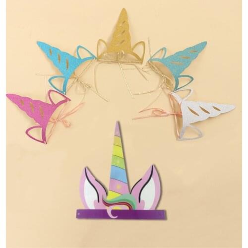 6pcs/lot Unicorn Horns Party Glitter Paper Cap For Kids Birthday Party Animal Theme Paper Hat Baby Shower Supplies 6.5*5cm DGU37