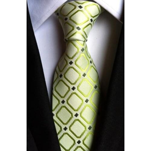 8cm Designer Classic Tie Light Green Geometric Plaid Necktie for Gift