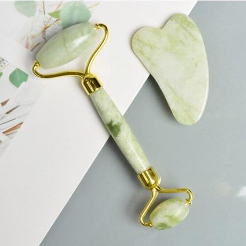 Roller And Gua Sha Tools By Natural Jade Scraper With Stones For Body Facial Ski