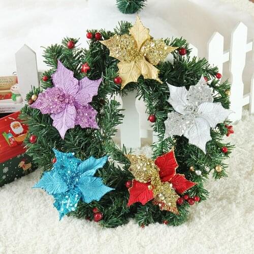 13cm Simulation Christmas Flower Heads DIY Xmas Tree Garland Hanging Decorations Artificial Flower for Party Wedding Supplies