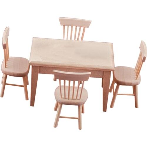 Dollhouse Mini Table 4 Chairs Furniture Life Model Living Room Kitchen Ornaments