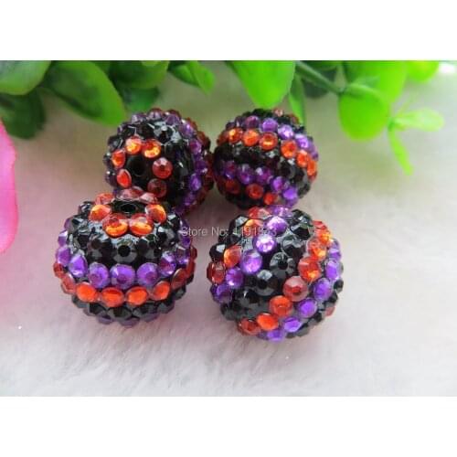 Kwoi vita 20mm 100pcs Chunky Resin Rhinestone Ball BeadsChunky Halloween Rhinestone Beads Orange Purple Black Strips for Kids