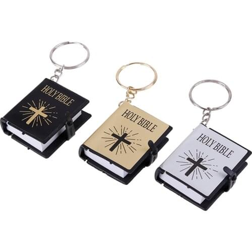 Mini English Holy Bible Keychain Religious Christian Jesus Cross Key Ring 4*3.4*1.1cm
