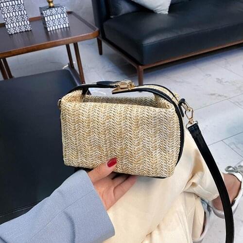 Fashion Simple Women Straw Shoulder Bag PU Splicing Female Summer Casual Messenger Pouch Popular Female Daily Bag
