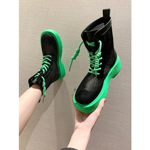 British Style Fashion Breathable And Comfortable Cross Straps Thick-Soled Elegant Ladies Martin Boots Summer Short Net Boots