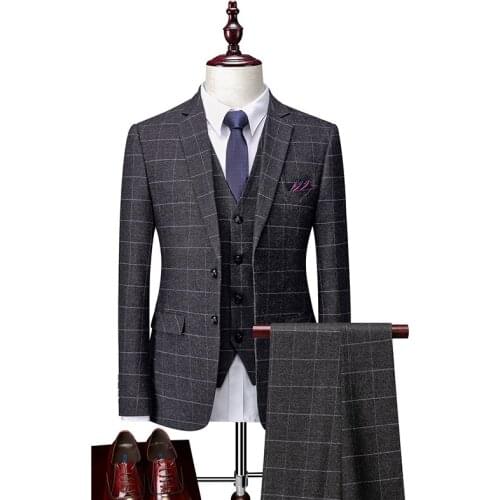 Latest Coat Design Mens Suits 3 Piece Formal Slim Fit Tuxedo Prom Suit Men Plaid Groom Costume Mariage Men Dress Suits