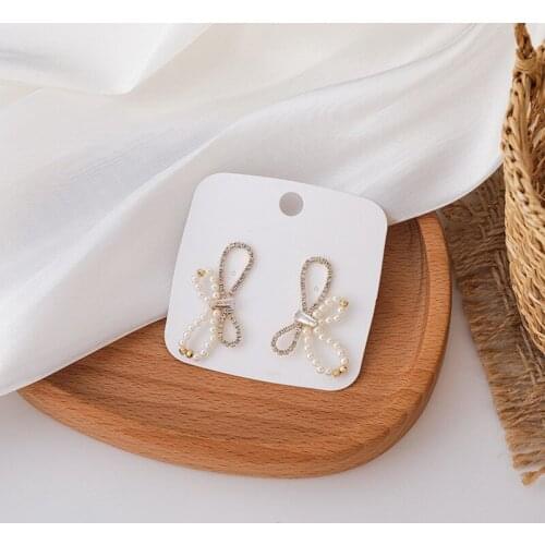 2020 New Contracted Lovely Shiny Crystal Bowknot Senior Drop Earrings Sweet Elegant Pearl Temperament Women Earrings Fashion