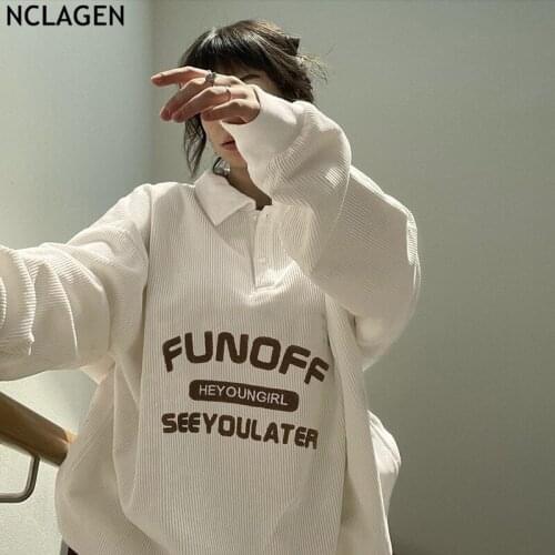 NCLAGEN 2021 New Sweatshirts Contrast Color Letter Pattern Loose Casual Pullovers Women Harajuku Ribbed Streetwear Hoodies Top