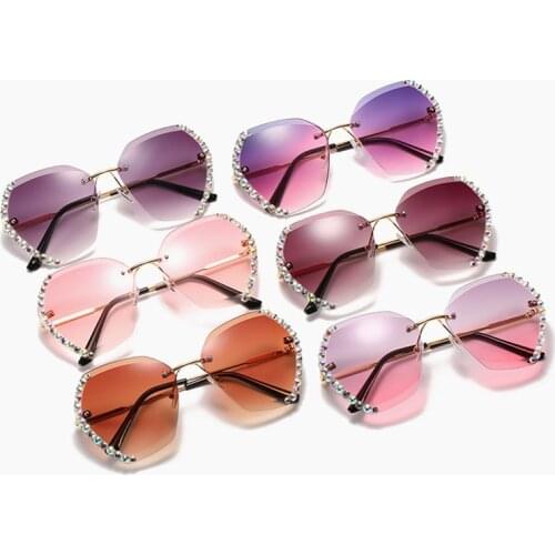 1pc Vintage Fashion Oversized Rimless Sunglasses Women Luxury Design Sexy Diamond Square Sun Glasses For Female