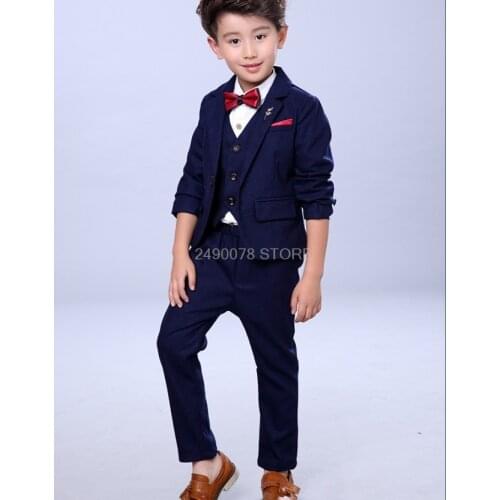 Flower Boys Evening Jacket Vest Pants 3Pcs Clothing Set Kids Formal Blazer Wedding Tuxedo Suit Children Birthday Costume