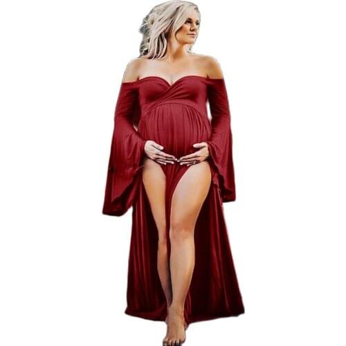 Photography Gown Sexy Maxi Maternity Shoot Dresses Shoulderless Trailing Pregnancy Dress Photo Prop Clothes For Pregnant Women