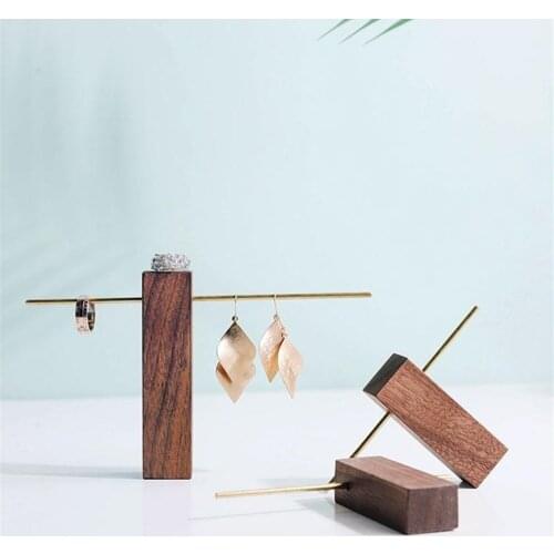 Simple Walnut Jewelry Rack Ring Hanging Stand Eardrop Hanger Frame Earrings Holder Bracket Desk Earring Storage Art Nordic Style