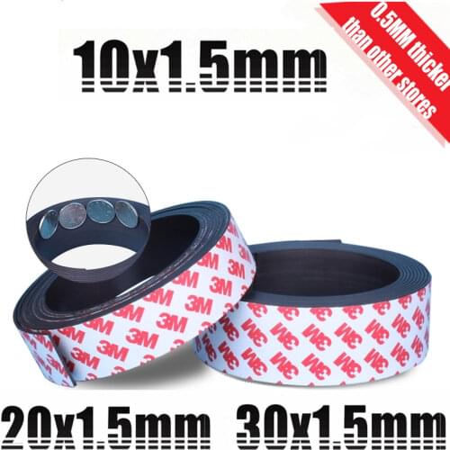 1Meters self Adhesive Flexible Magnetic Strip 10*1.5 20*1.5 30*1.5 1M Rubber Magnet Tape width 10mm 20mm 30mm thickness 1.5mm