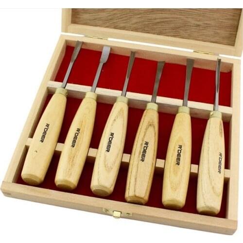 SunRed made in hongkong high quality 65#MN 6pcs wood sculptural chisel carving tools with wooden box NO.RT-M106 freeshipping