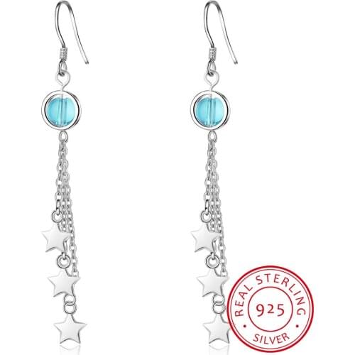 New Arrival Authentic 925 Sterling Silver Exquisite Star Drop Earrings for Women Hyperbole Fine Tassel Jewelry Bijoux