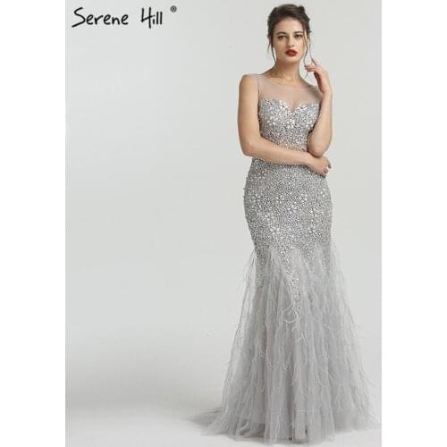 Grey Luxury Diamond Sequined High-end Evening Dresses 2021 Elegant Mermaid Sleeveless Sexy Evening Gowns Serene Hill LA6587