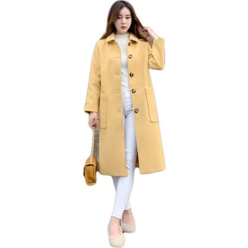 Woolen Coat Women Fashion Temperament Long Red Blends Jackets 2020 Winter New Caramel Slim Plus Size Thick Tops Feminina LR1005
