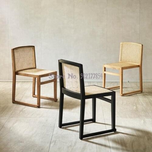 Solid Wood Nordic Simple Backrest Stool Modern Homestay Rattan Dining Chair Home Bedroom Makeup Chair Office Chair Restaurant