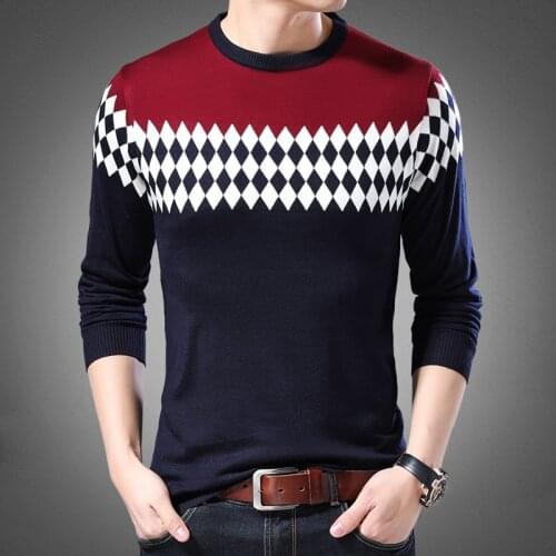 Sweater Men Spring Autumn Casual Knitwear Pullover Shirt Men Clothes Streetwear Fashion Argyle O-Neck Pull Homme