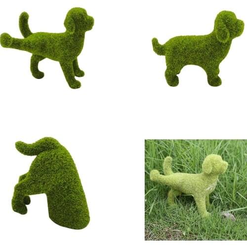 Outdoor Courtyard Green Fuzzy Flocked Dog Statues Artificial Moss Grass Cute Puppy Animal Figurines Sculptures Home Garden Lawn