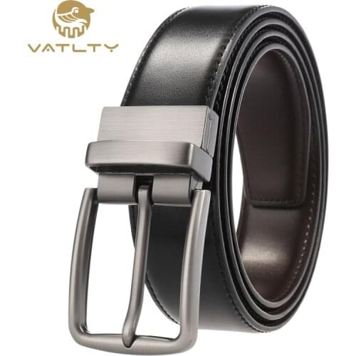 VATLTY Official authentic casual business mens leather belt solid metal 360° rotating buckle natural cowhide suit belts for men