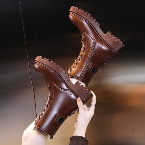 Womens Boots Ankle Snow Thick Winter Shoes Thick-soled High Heels Locomotive Shoes Women Fashion Martin Boots 2021 New Sell