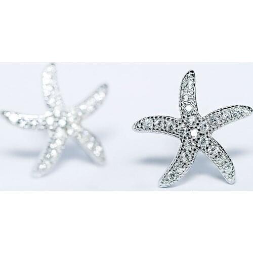 REETI New Hot Fashion 925 Sterling Silver Crystal starfish Earrings for Women Girls Gift Fashion Statement Jewelry