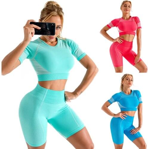 2020 Womens Yoga Set Seamless Sportswear Gym Yoga Clothes Sports Shorts Running Wear Skinny Sports Set Suits Tracksuits