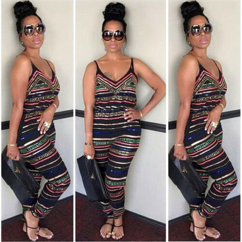 Women Stripe Plus Size Bodycon Jumpsuit V-neck Trousers Clubwear Party Sleeveless Off Shoulder Fashion Casual Jumpsuit Plus Size