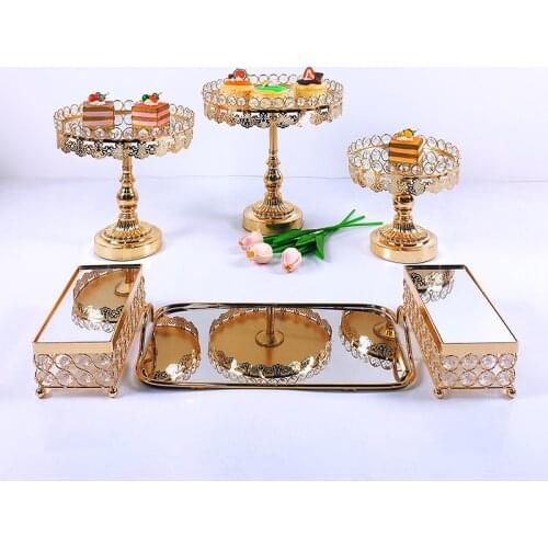 Gold Cake Plate Stand Acrylic Mirror High Base Metal Cupcake Dish Party Filming Props Dessert Wedding Tray Decoration Display 5